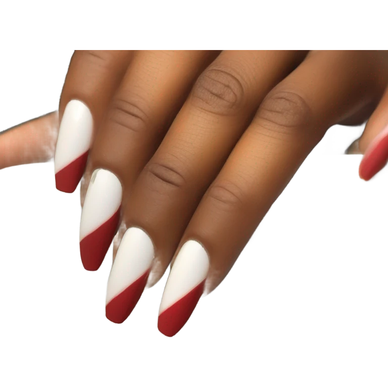 Long red and white acrylic nails on medium skin ton emoji