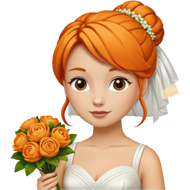 orange haired with bun bride with bouqet emoji