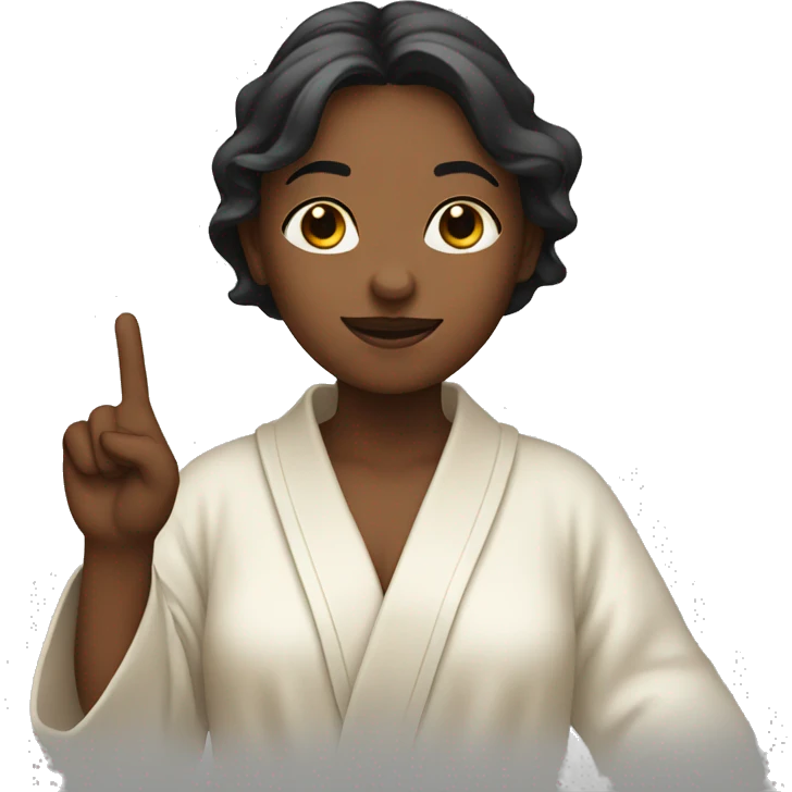 Girl in robe holding up 3 fingers emoji