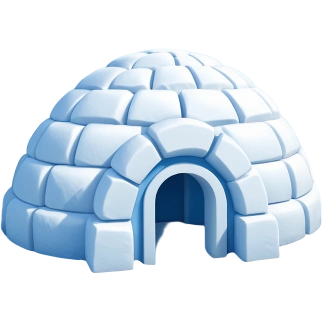 A traditional snow igloo on a vast snowy plain under a clear blue sky. Soft sunlight casts gentle shadows across the snow. The igloo has a small entrance tunnel and compacted snow blocks forming its dome. Realistic Arctic environment, crisp atmosphere, calm winter feeling. emoji
