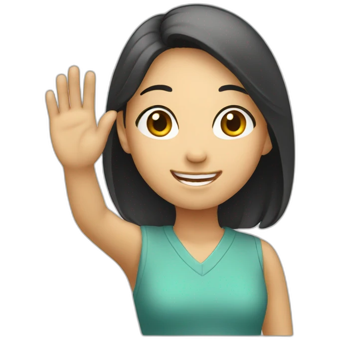 Asian girl waving and smiling emoji