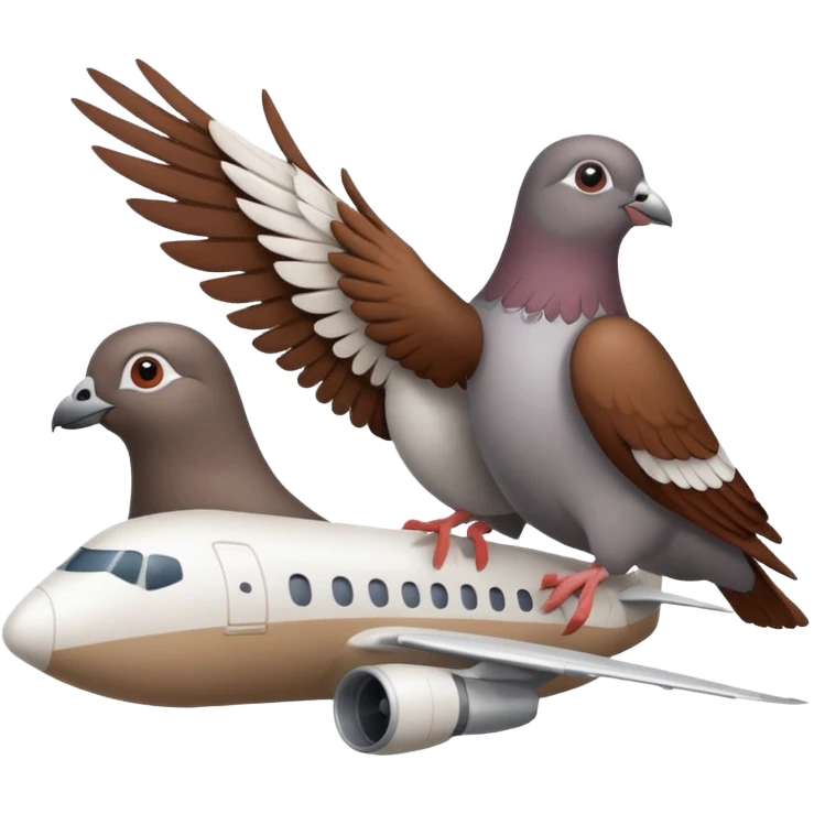Pigeon and sparrow is riding in the plane B787 emoji