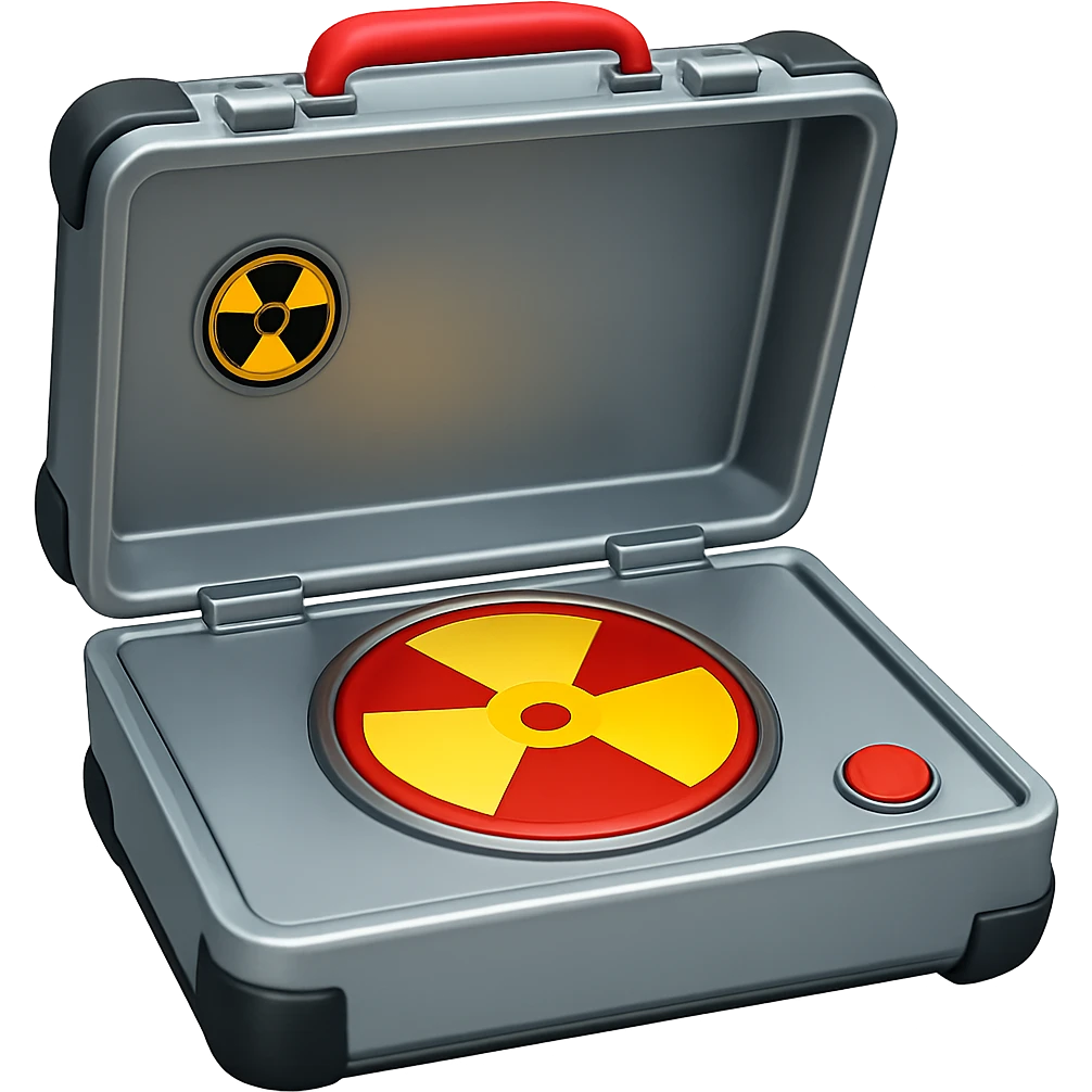 Make the nuclear suitcase open with a button. Keep the background transparent. emoji