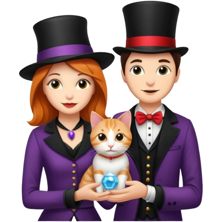 magician couple and their pet cat emoji