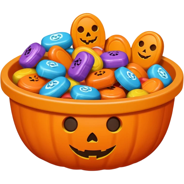 Lots of Halloween candy in an Orange bowl emoji