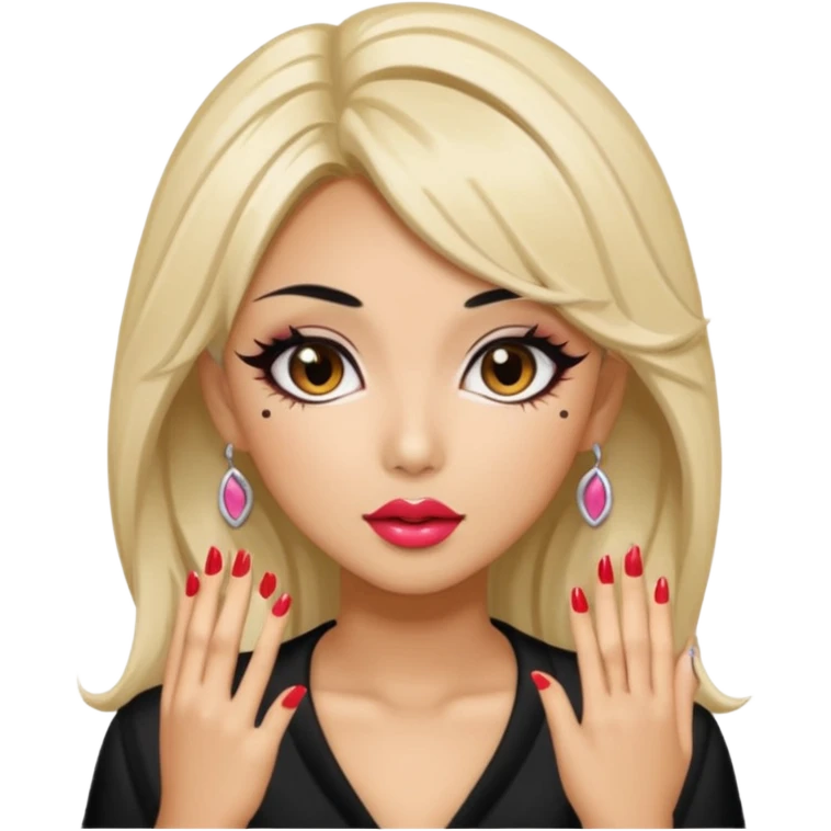 Gyaru girl black hair glossy lips emoji