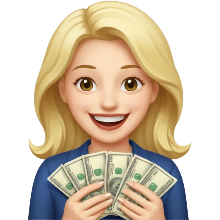 laughing woman holding lots of money emoji