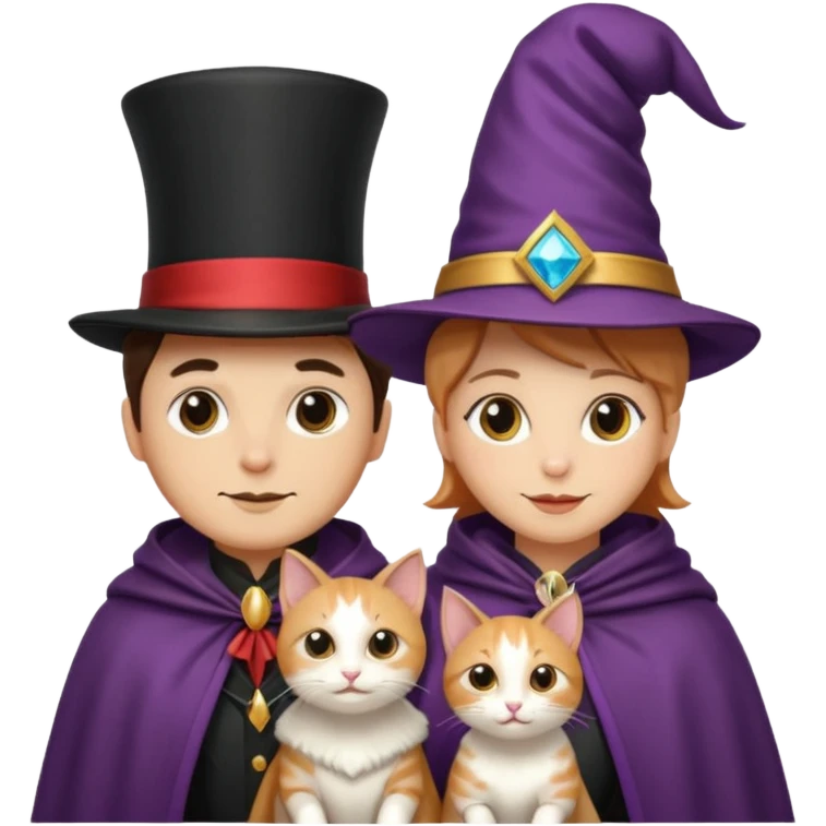 magician couple and their pet cat emoji