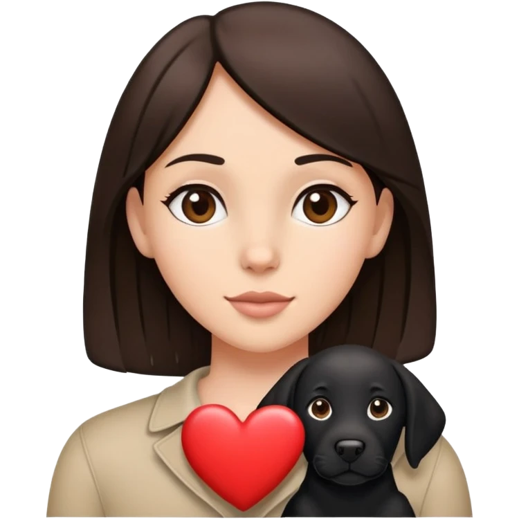 Brunette with a heart in the shape of a big black labrador dog emoji