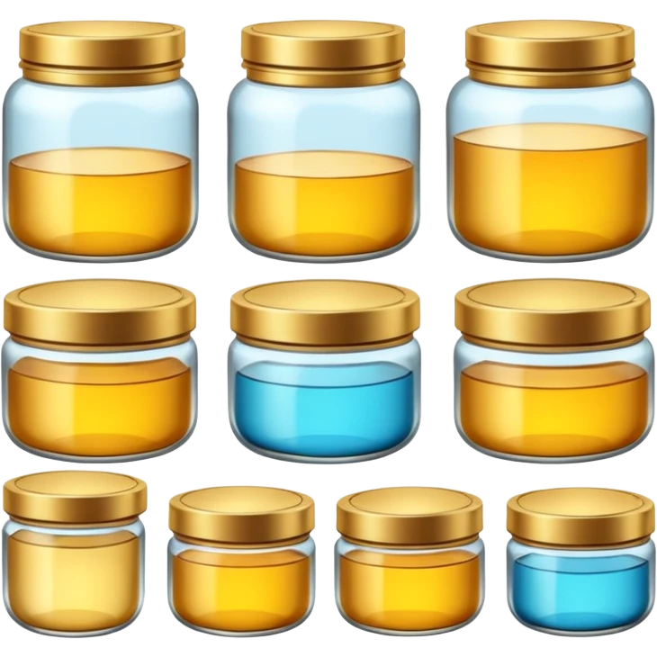 Varios produtos de beleza com tampa dos potes dourados e fundo transparente pra usar como figurinha emoji