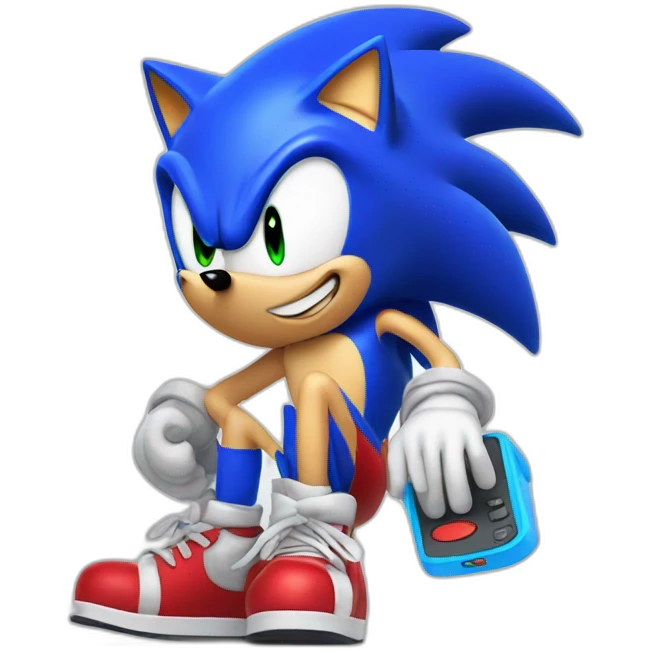 Sonic blue with red shoes and talking to a phone  emoji