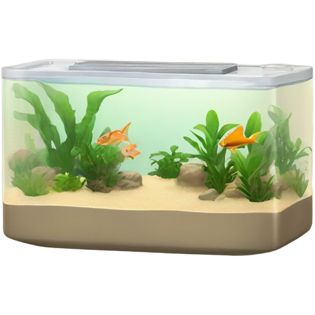 Rectangular fush tank, beige lid and wedges with plants and Tetraglow fish emoji
