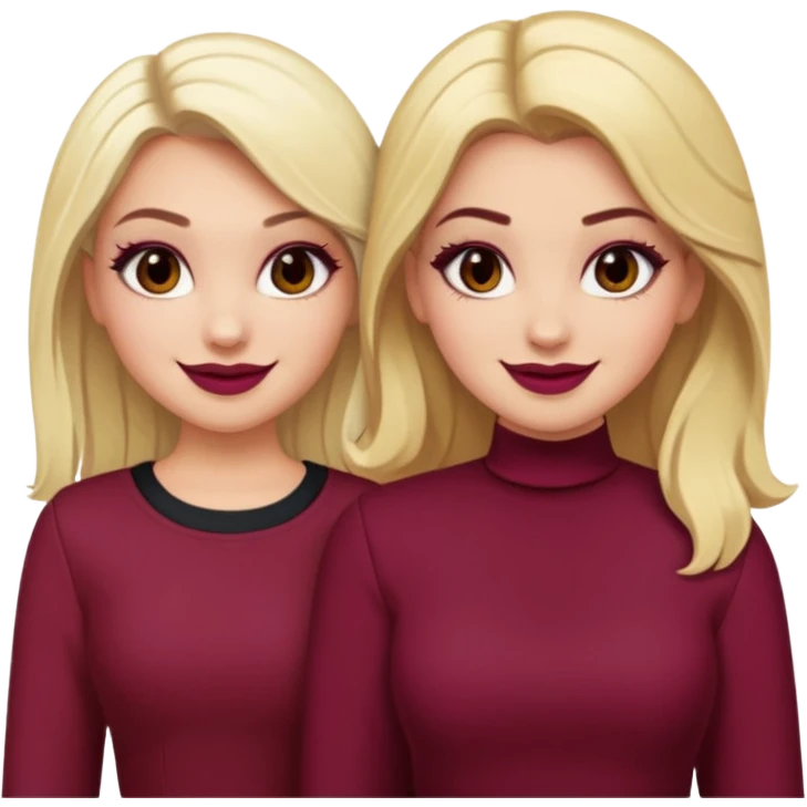 Boujy baddie best friends blonde and brunette, trendy heavy makeup, burgundy clothes emoji