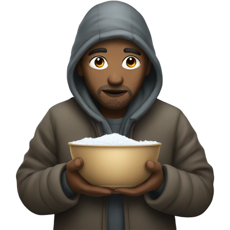 Homeless person with bowl of snow emoji