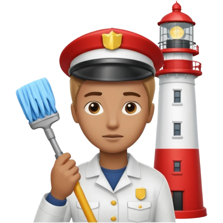 Keeper while cleaning lens of lighthouse emoji