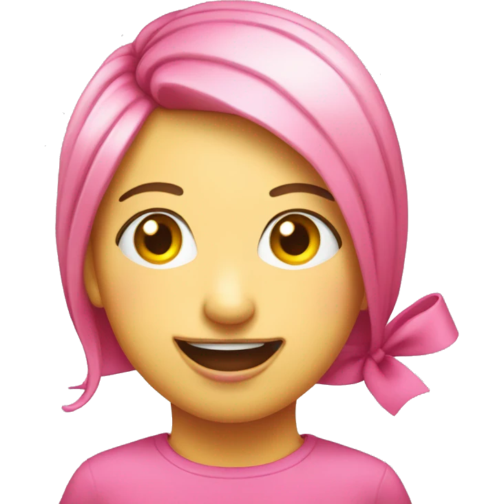 yellow emoji head with realistic eyes and lips smiling with a pink bow on its forehead  emoji