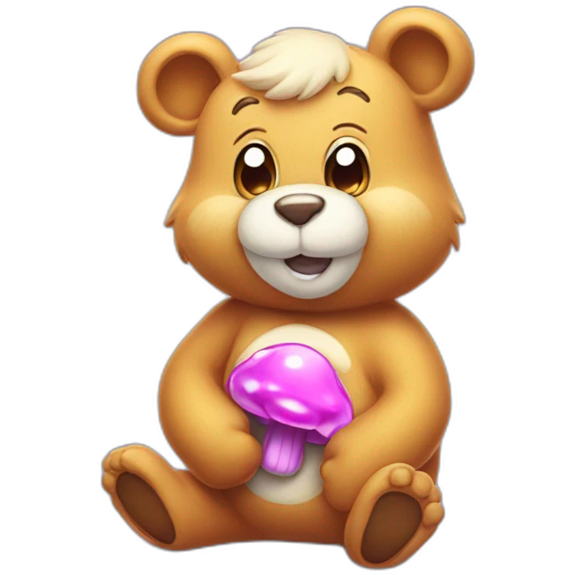 Carebear with atomic mushroom on his belly emoji
