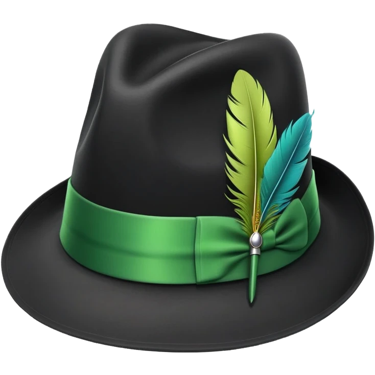 a fedora emoji with a green band, with a feather emoji