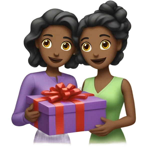 Two wives wrapping presents emoji