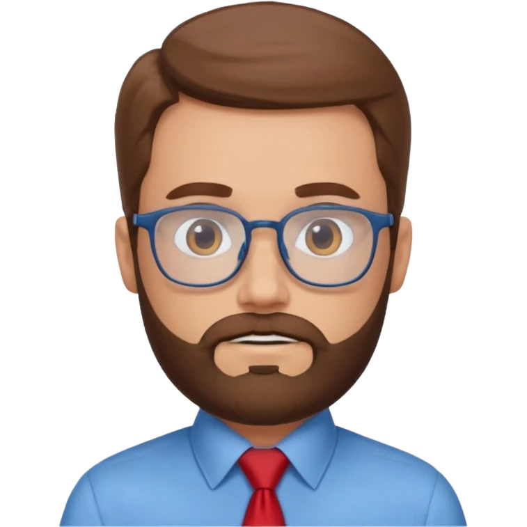 white-man-businessman-with-beard, brown hair, glasses, blue shirt, red tie emoji