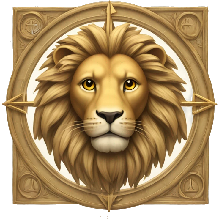architectural symbol, square and compass,lion,sun emoji