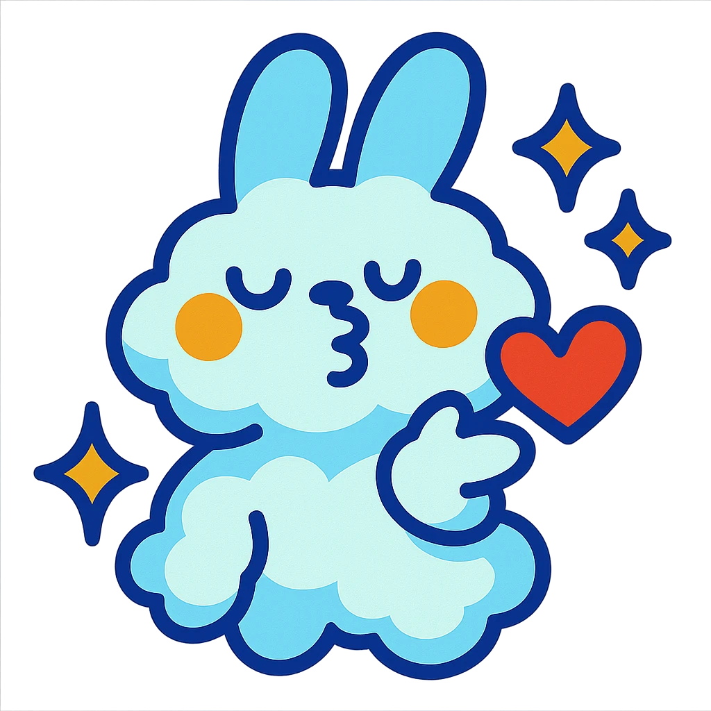 cloud bunny blowing a kiss with sparkles, vibrant-toon style emoji
