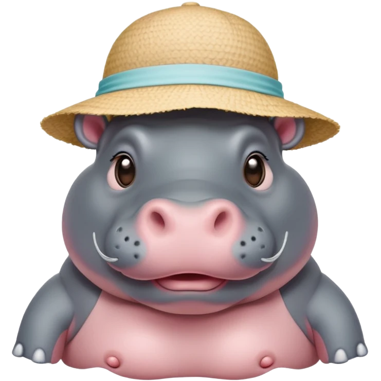 Blushing hippo with beach hat on and bathing suit emoji