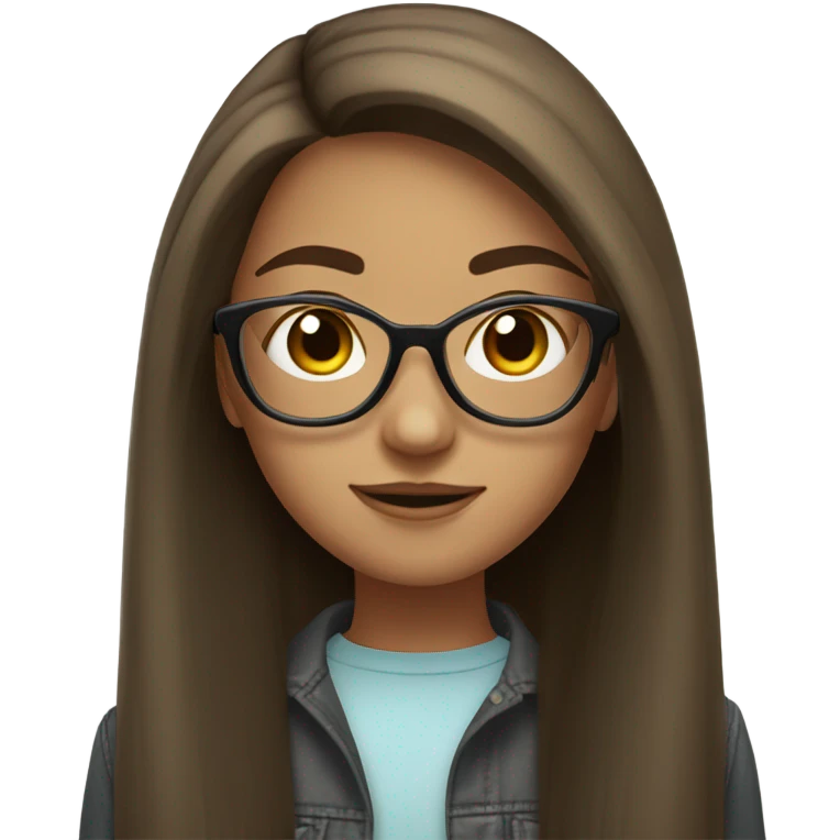 teen girl with long straight brown hair with black glasses emoji