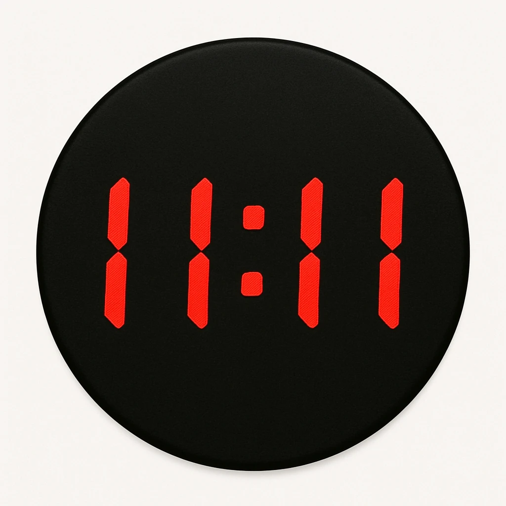 emoji with a black circular background, displaying '11:11' in red digital clock style numbers emoji