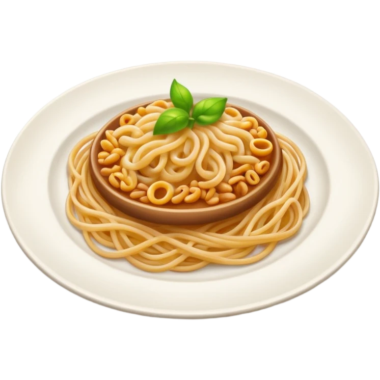 Emoji of a plate with grains and spaghetti, simple bright Apple-style emoji