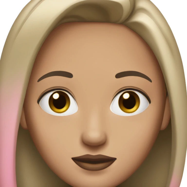 Woman with long straight hair, white skin tone, hazel green eyes, pink lipstick, pink croptop emoji
