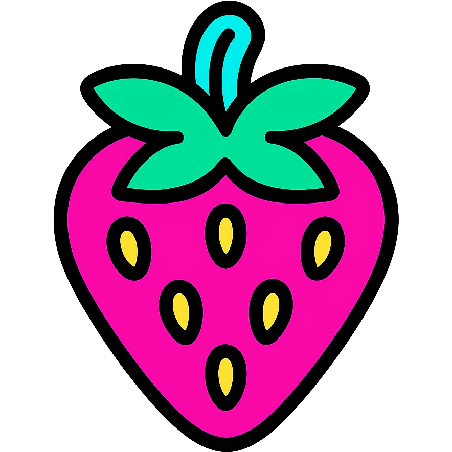 neon sign strawberry with bright neon acid colors emoji