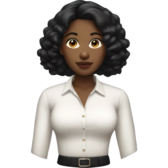 black woman with center part black hair and white blouse emoji