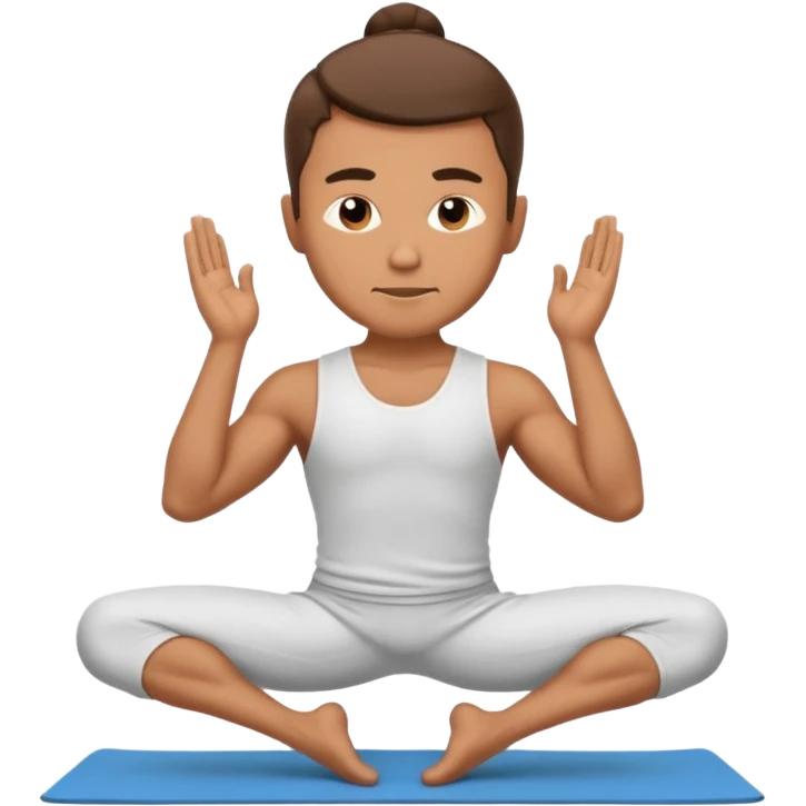 male office worker in formal attire performing Warrior II yoga pose emoji