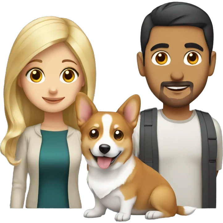 blonde girl, arab guy and corgi together emoji