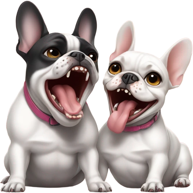 2 French bulldogs waking up with pretty girl emoji