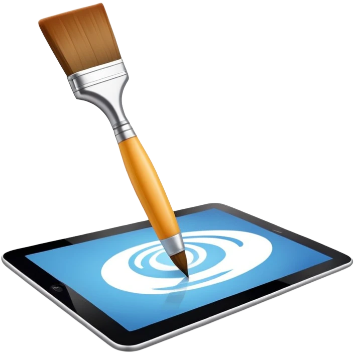 digital tablet paintbrush hovering above a smooth vector curve emoji