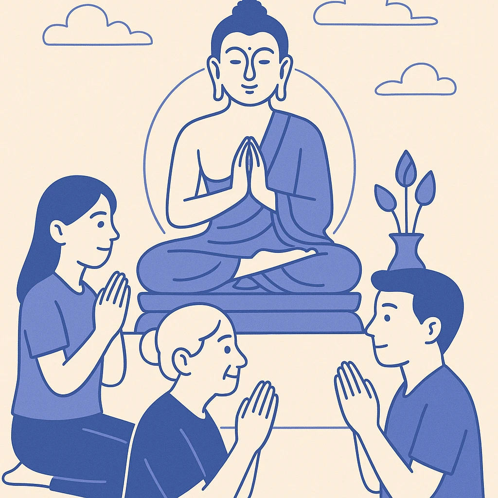 people praying in a Buddhist temple emoji