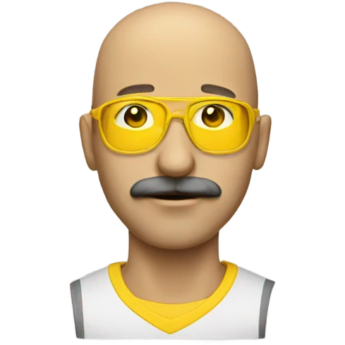 Bald man with a moustache and yellow construction glasses emoji