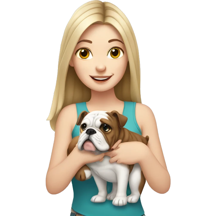 White girl holding English bulldog emoji