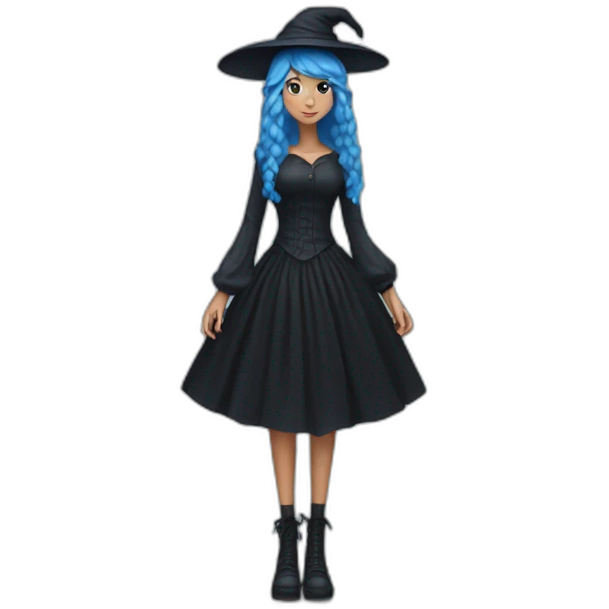 Blue-haired witch in black full skirt full length emoji