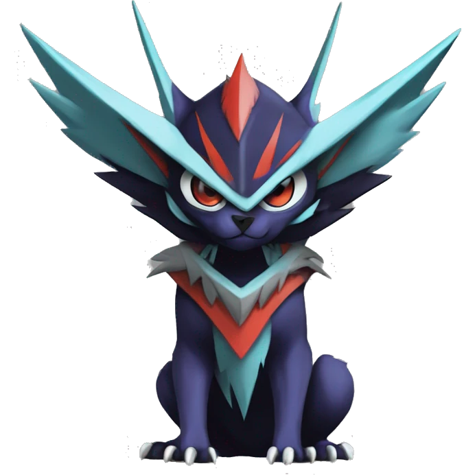Cool Dark Edgy Absol-Noivern-Quilava-Litten-Pokémon with edgy stripes hoodie spiked collar punk Full Body emoji