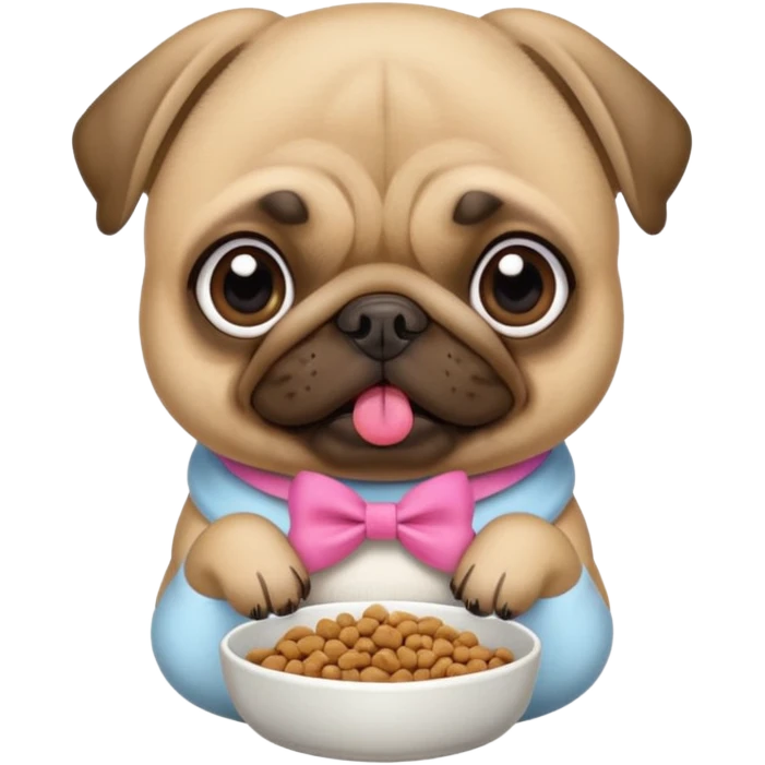 Pug com laço Rosa comendo ração emoji