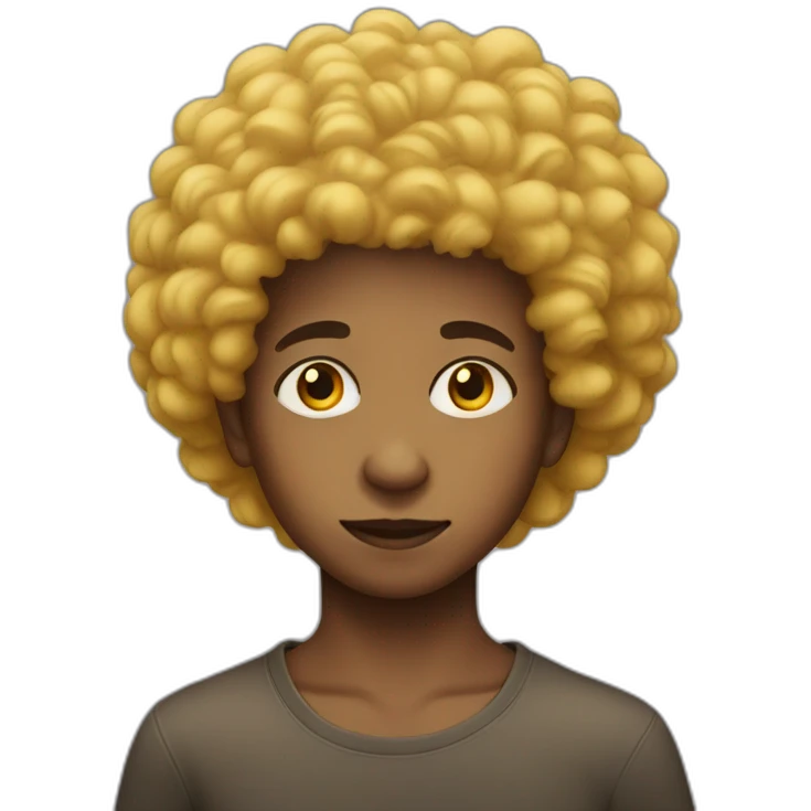 Afro haired Young boy with one brown eye and the other yellow emoji