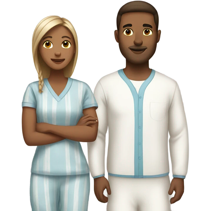 White man and brown-skinned woman in matching pajamas emoji