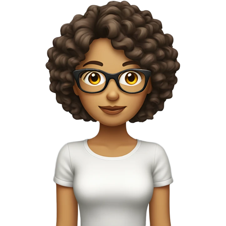 chica con cabello no tan rizado de tez clara, lentes emoji