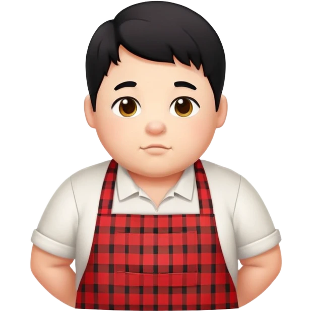 chubby boy with black hair styled upward in front, wearing a red and white checkered plaid apron emoji