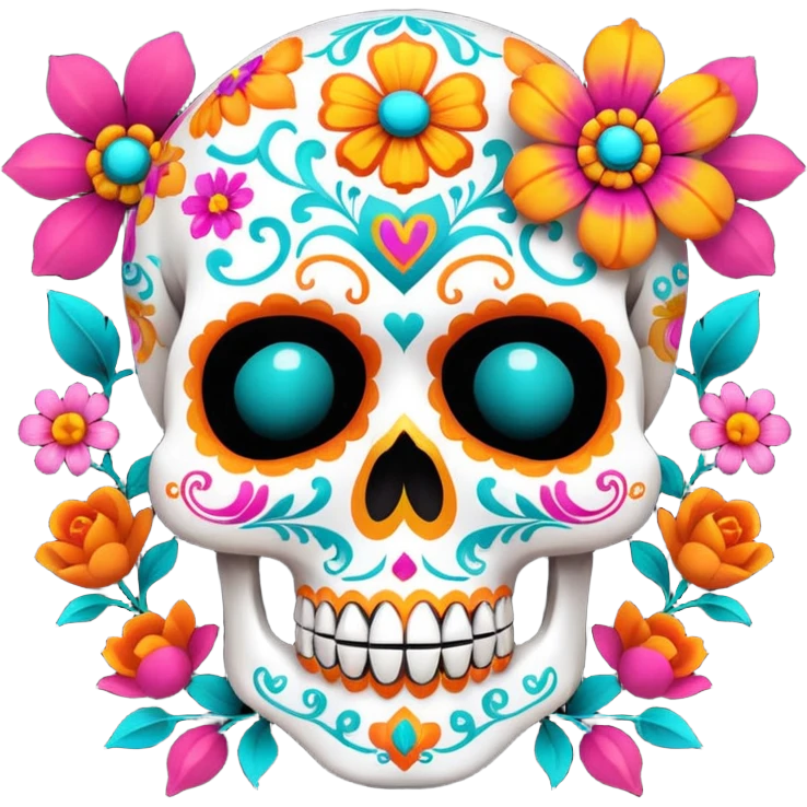 Dia de muertos skull with happy colours (orange, yellow, pink, turquoise) emoji