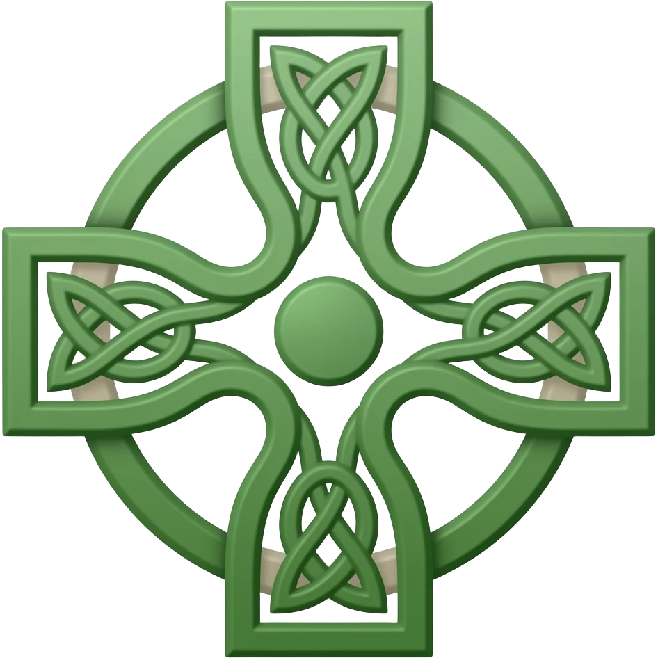 Simple flat green celtic cross with celtic knot pattern emoji
