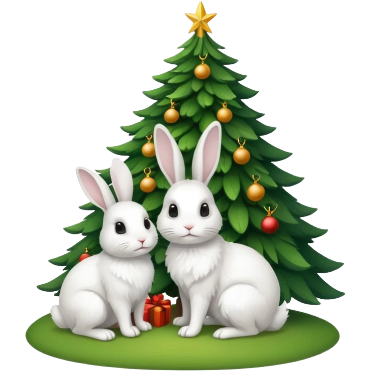 White rabbits with Xmas tree emoji
